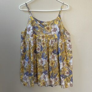 E-Luna, Womens Geri Tank Spaghetti Strap Sleeveless Daisy Floral Top Sz M